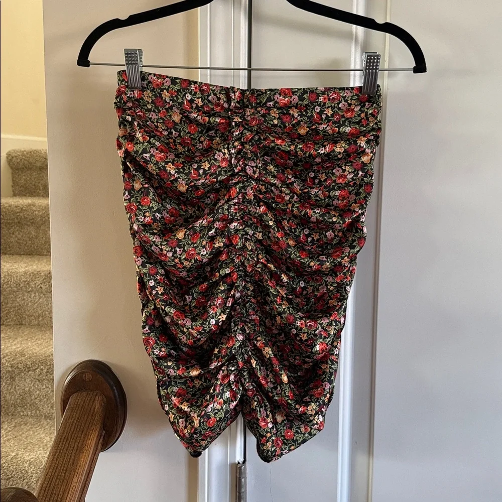 Zara Floral Ruched Draped Mini Skirt